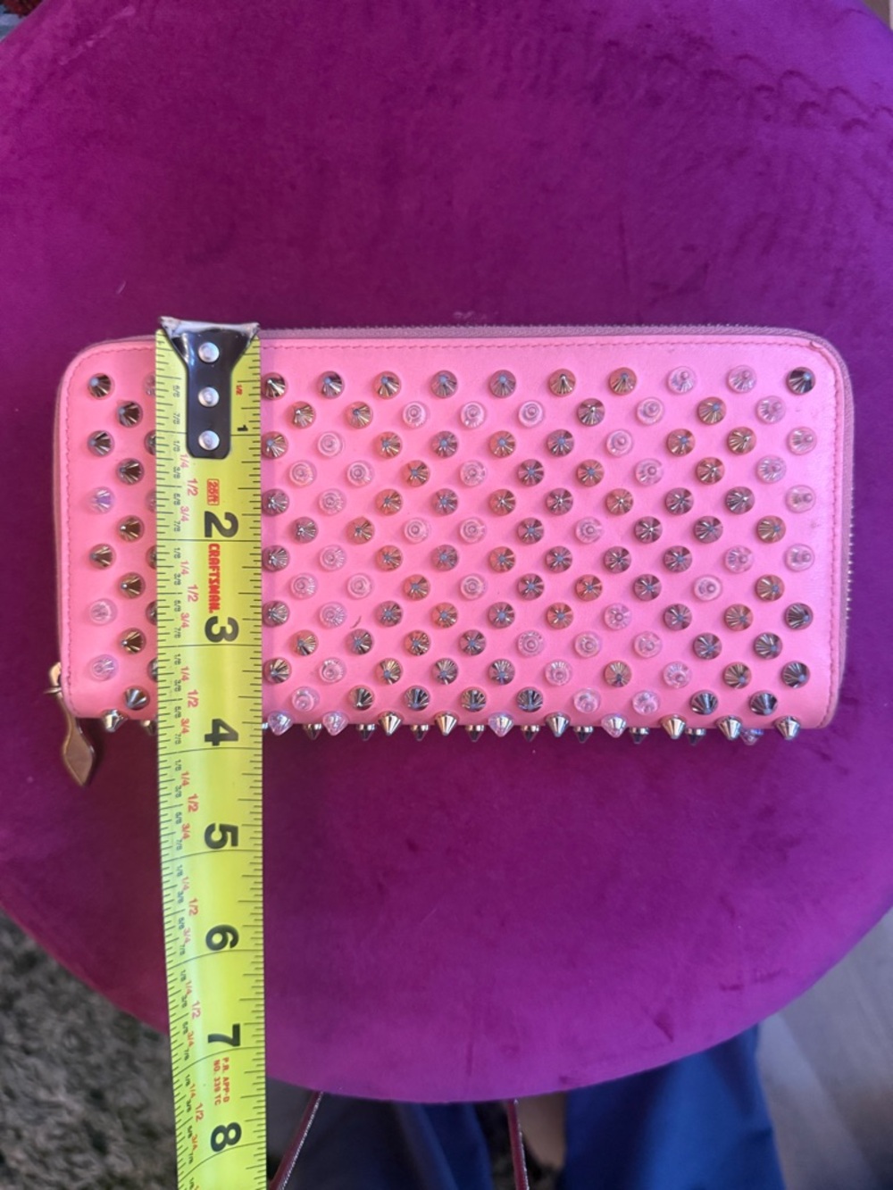 Christian Louboutin Pink Studded Zip Wallet - Picture 4 of 7